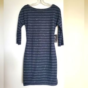 Express Black and Gray 3/4 Length Sleeve Mini Dress with Sequin Detail XS